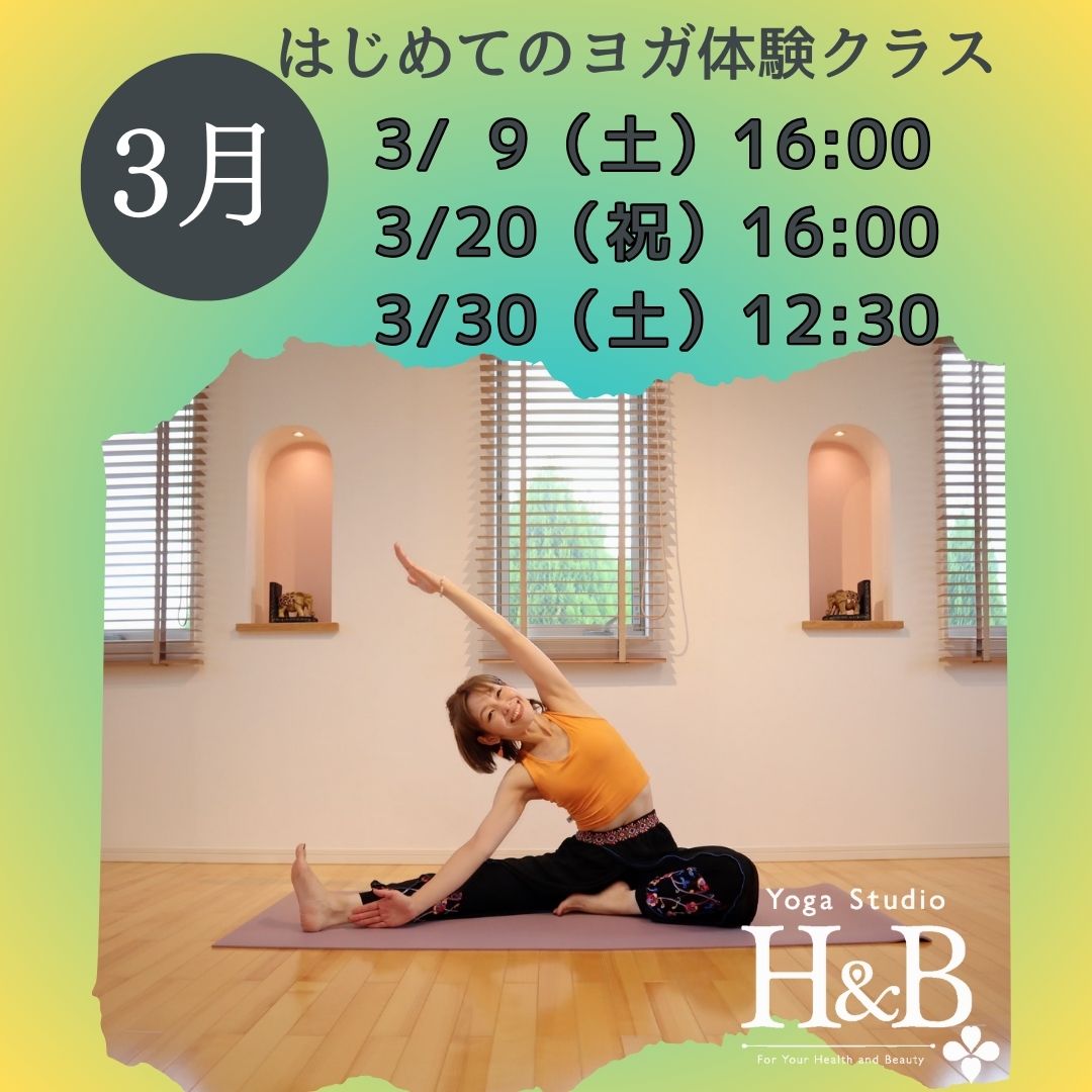 3名までの少人数制 はじめてのヨガ体験クラス - Yoga Studio H&B